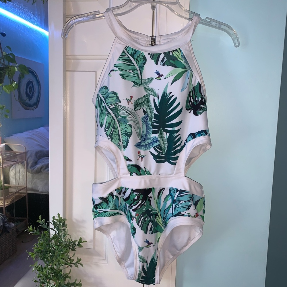 Palm Leaf Design One Piece Bathing Suit
